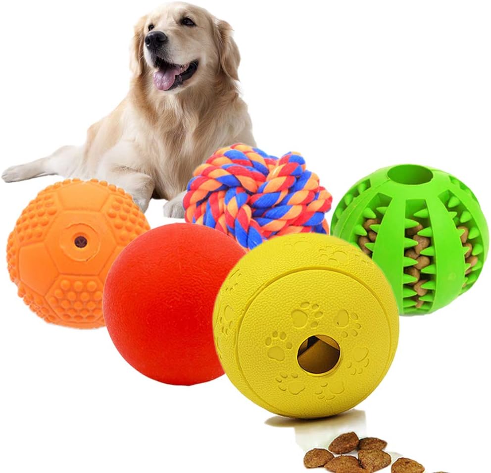 5 Different Functions Interactive Dog Puzzle Toys Balls for Medium Large Dogs, Food Treat