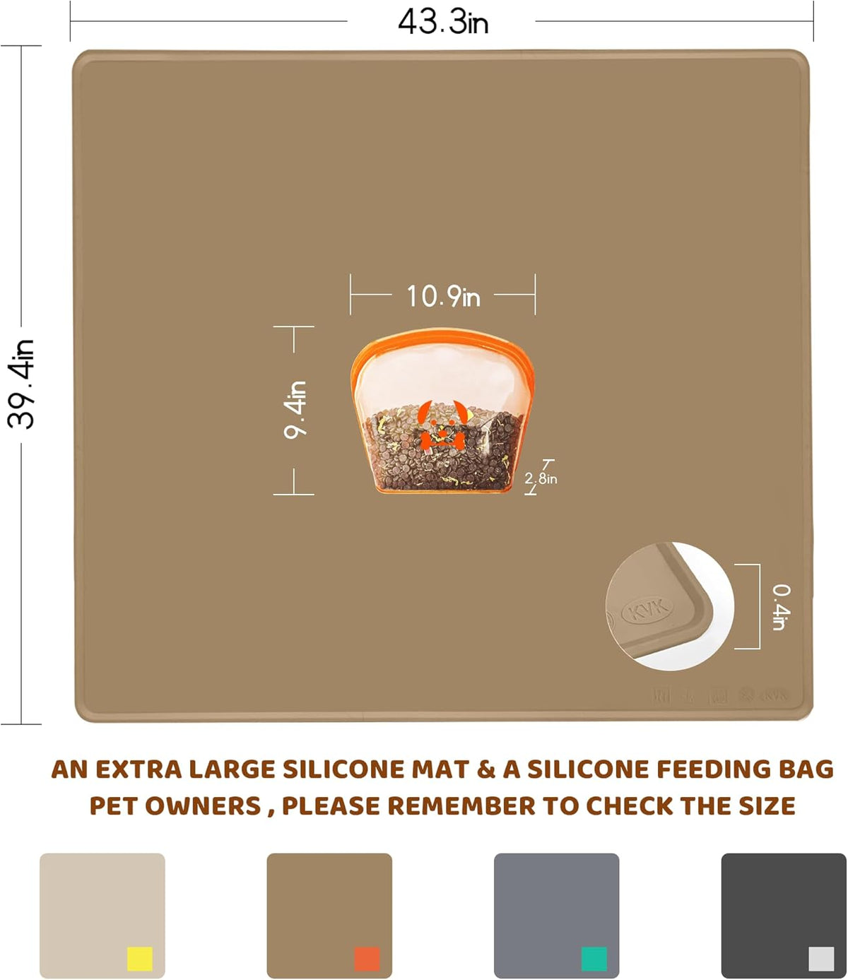 KVK Extra Extra Large Silicone Dog Food Mat 39.4×43.3in and 128oz Silicone Bag Set, Super Size
