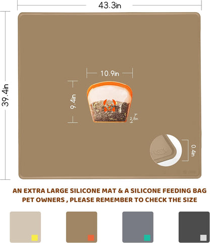 KVK Extra Extra Large Silicone Dog Food Mat 39.4×43.3in and 128oz Silicone Bag Set, Super Size