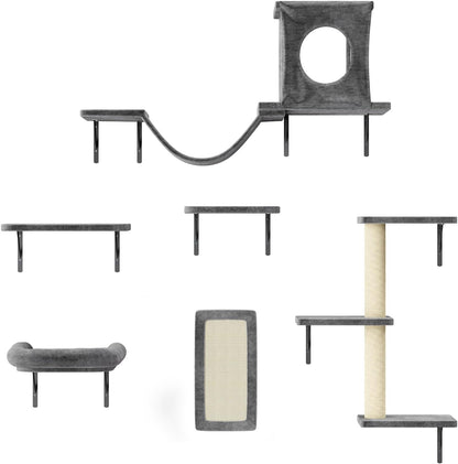 NUNU LAB Cat Wall Shelves, 6 Pcs Luxury Wall-Mounted Cat Climber Set, Indoor Cat Furniture with 1