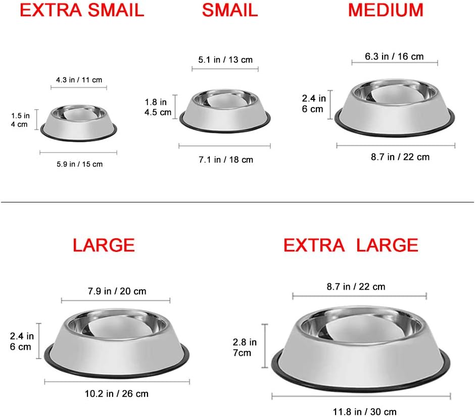 Stainless Steel Dog Bowls, 1.5 Cup/12oz Cat Bowl Water and Food with Rubber Base, Pet Bowls for