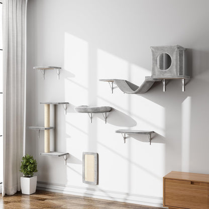 NUNU LAB Cat Wall Shelves, 6 Pcs Luxury Wall-Mounted Cat Climber Set, Indoor Cat Furniture with 1