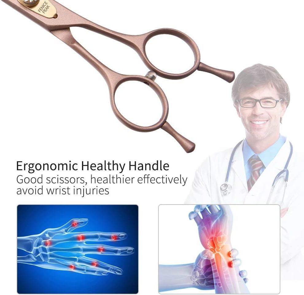 Fenice Peak Professional Curved Dog Grooming Scissors 7'' Rose Gold 440C Stainless Steel Pet