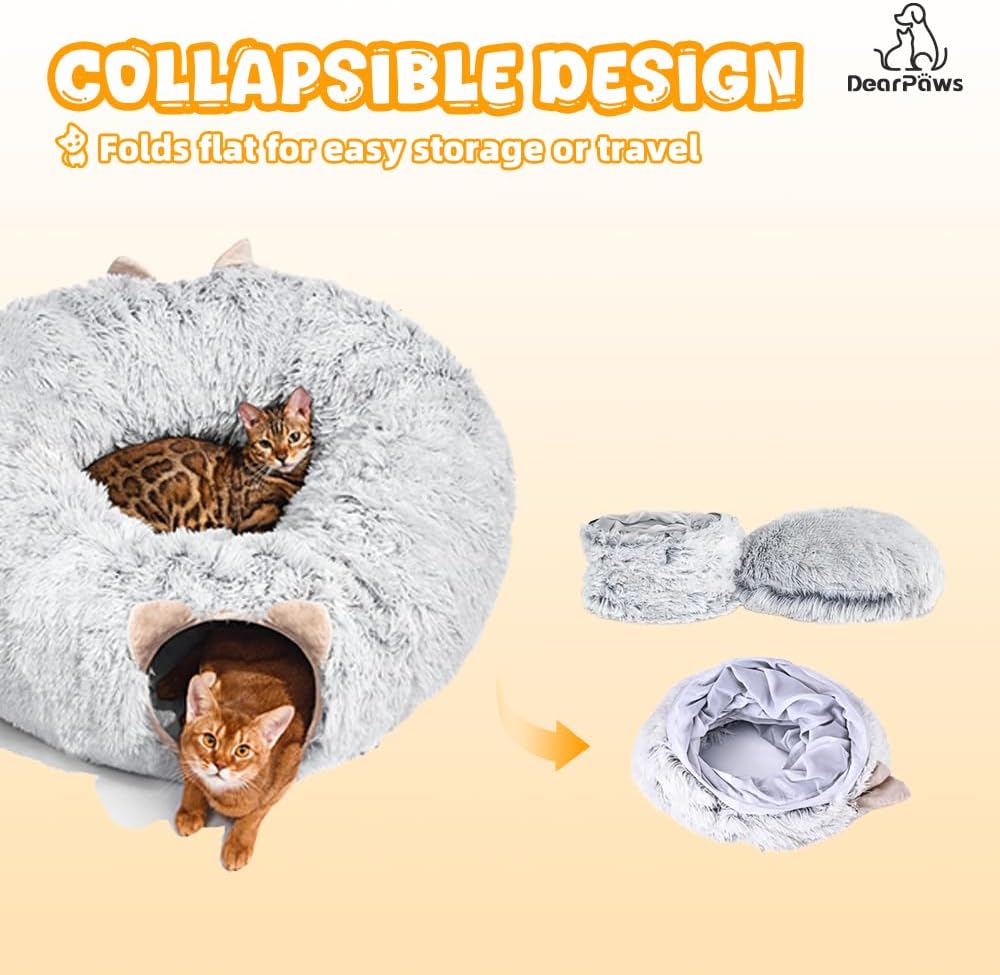 Cat Tunnel with Bed for Indoor Use Under Christmas Tree Soft Plush Cat Cave Donut Tunnel