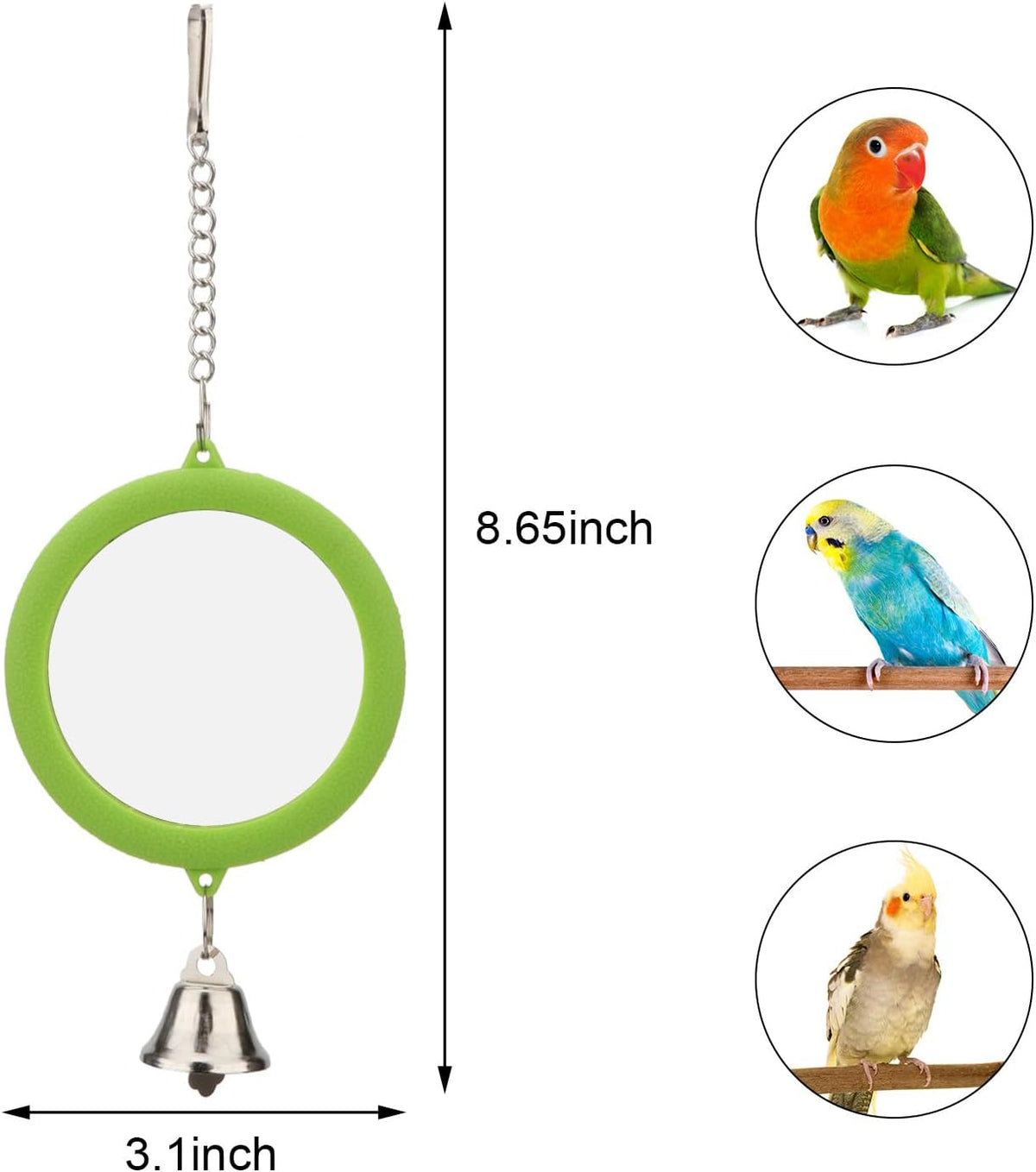 Hypeety Pet Bird Mirror with Bell Interactive Parrot Toy Bird Cage Mirror for Cockatiel Parakeets