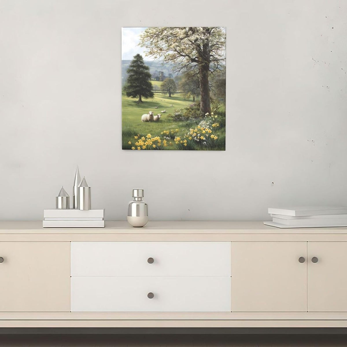 Country Sheep Canvas Wall Decor Farmhouse Rustic Lamb Wildflower Wall Art Nature Countryside