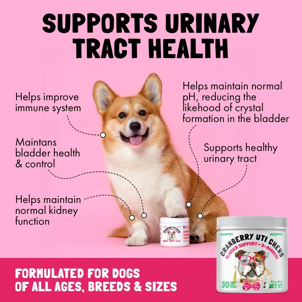 Cranberry UTI Chews for Dogs Bladder Support + D-Mannose Supports Kidney Urinary Tract and Bladder