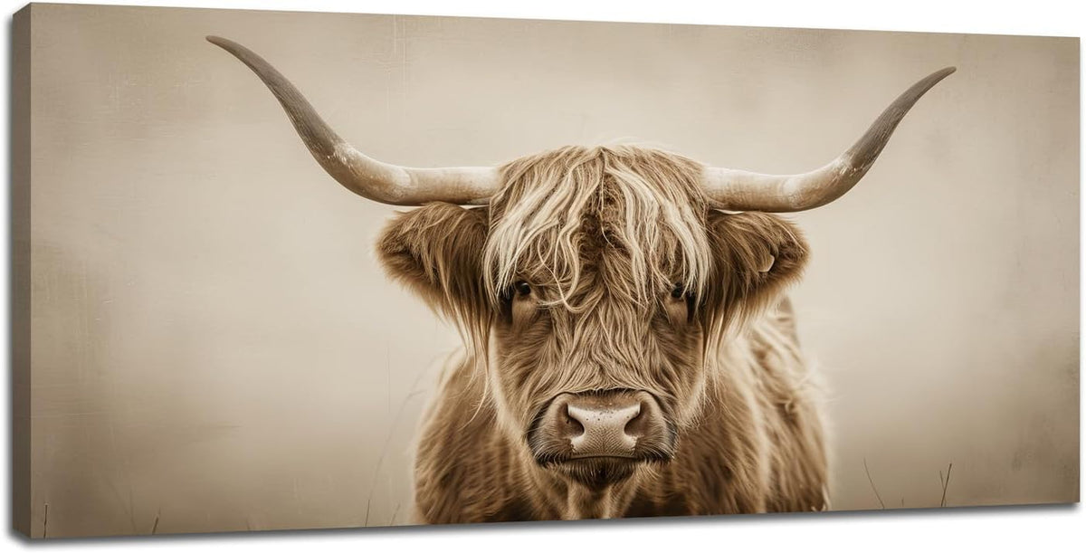 Large Highland Cow Wall Art Farmhouse Country Extra Canvas Living Room Oversize Western Cattle Wall