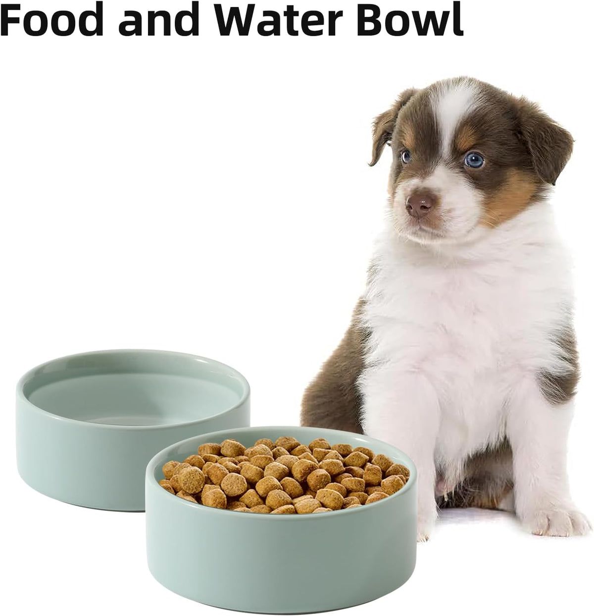Ceramic Set of 2 Dog Bowls, Food and Water Bowls for Dogs, Puppy, 2pcs Dog Dishes, Pet