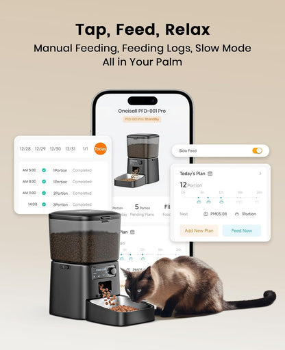 oneisall Automatic Cat Feeder, WiFi Cat Food Dispenser with App Control, Auto Cats Feeder Automatic