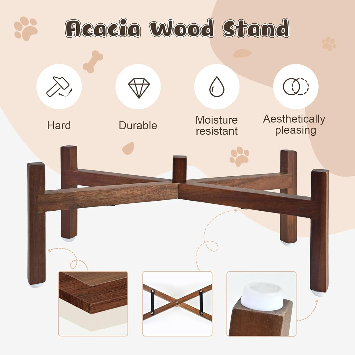 SPUNKYJUNKY Ceramic Elevated Dog Bowl Set with Acacia Wood Stand for Food and Water for Medium Dogs