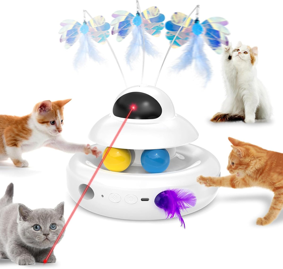 Interactive Cat Toys for Indoor Cats,4-in-1 Automatic Kitten Toy,Motion Activated Electronic
