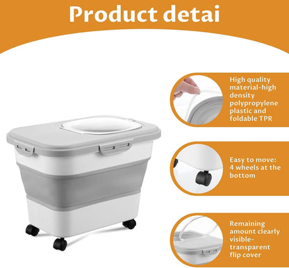 Collapsible Cat Litter Storage Bin Container with Airtight Lids, Portable Cat Litter Storage