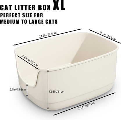 Gefryco Large Cat Litter Box with High Sided 24.6"x18.3"x12.2" - Jumbo Extra Large Open Anti
