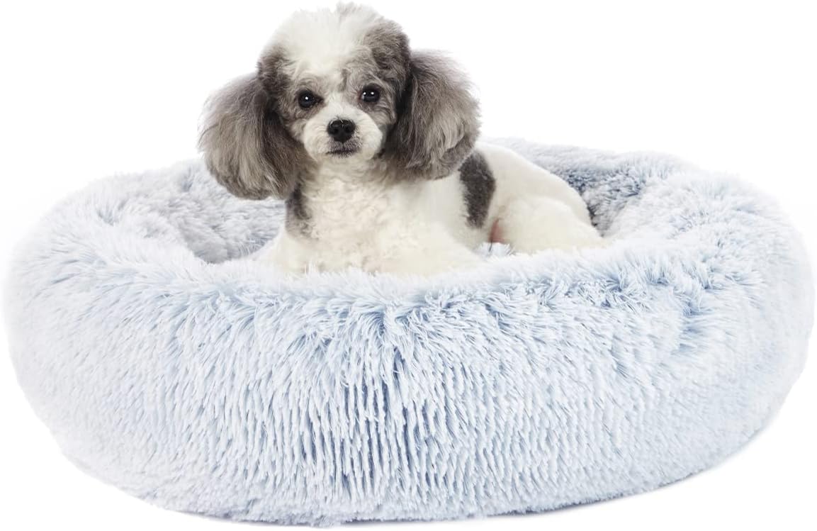 Bedfolks Calming Donut Dog Bed, 23 Inches Round Fluffy Dog Beds for Small Dogs, Machine Washable