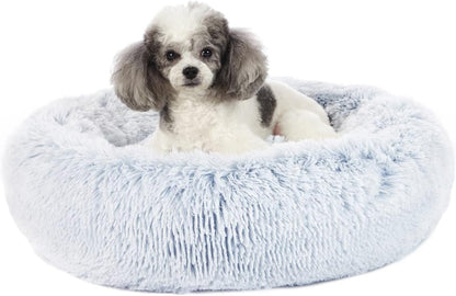 Bedfolks Calming Donut Dog Bed, 23 Inches Round Fluffy Dog Beds for Small Dogs, Machine Washable