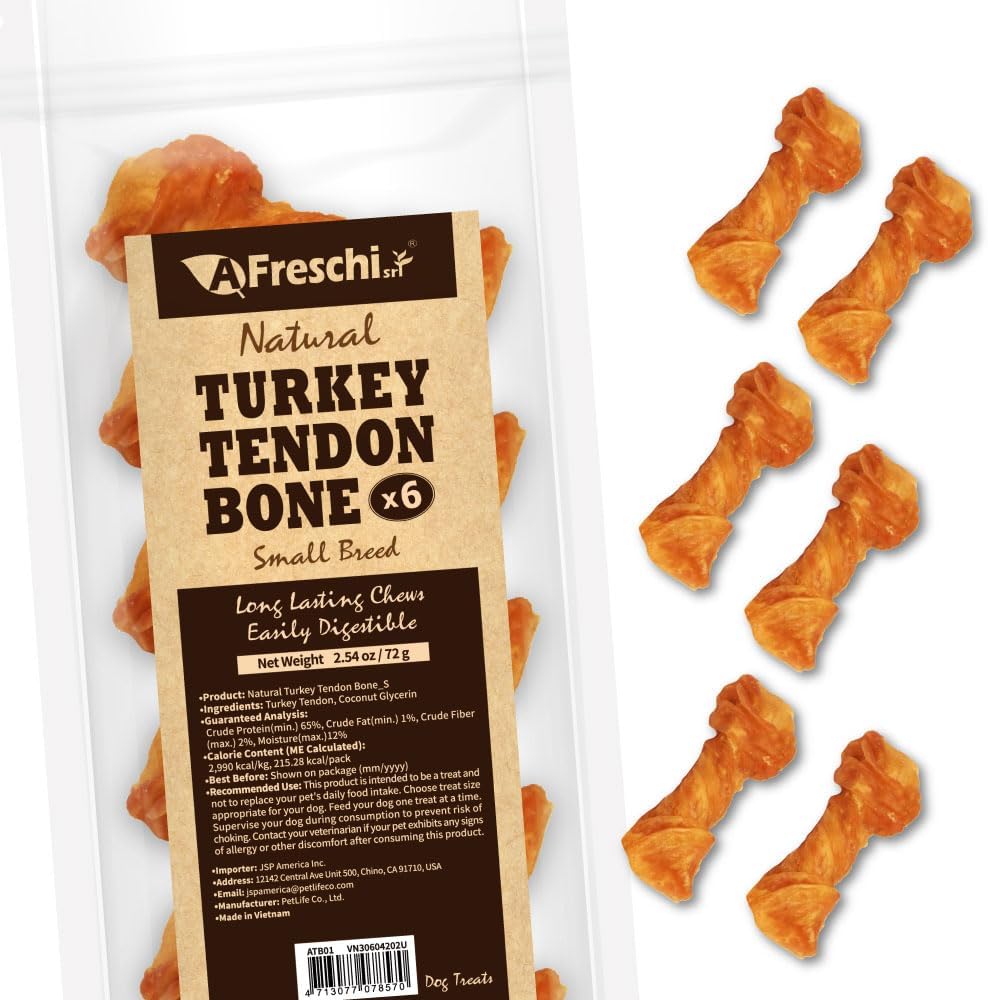 Afreschi Turkey Tendon Bone (S) 6 Pieces per Pack, USA-Sourced Turkey Tendon, All Natural Human