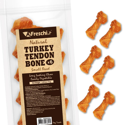 Afreschi Turkey Tendon Bone (S) 6 Pieces per Pack, USA-Sourced Turkey Tendon, All Natural Human