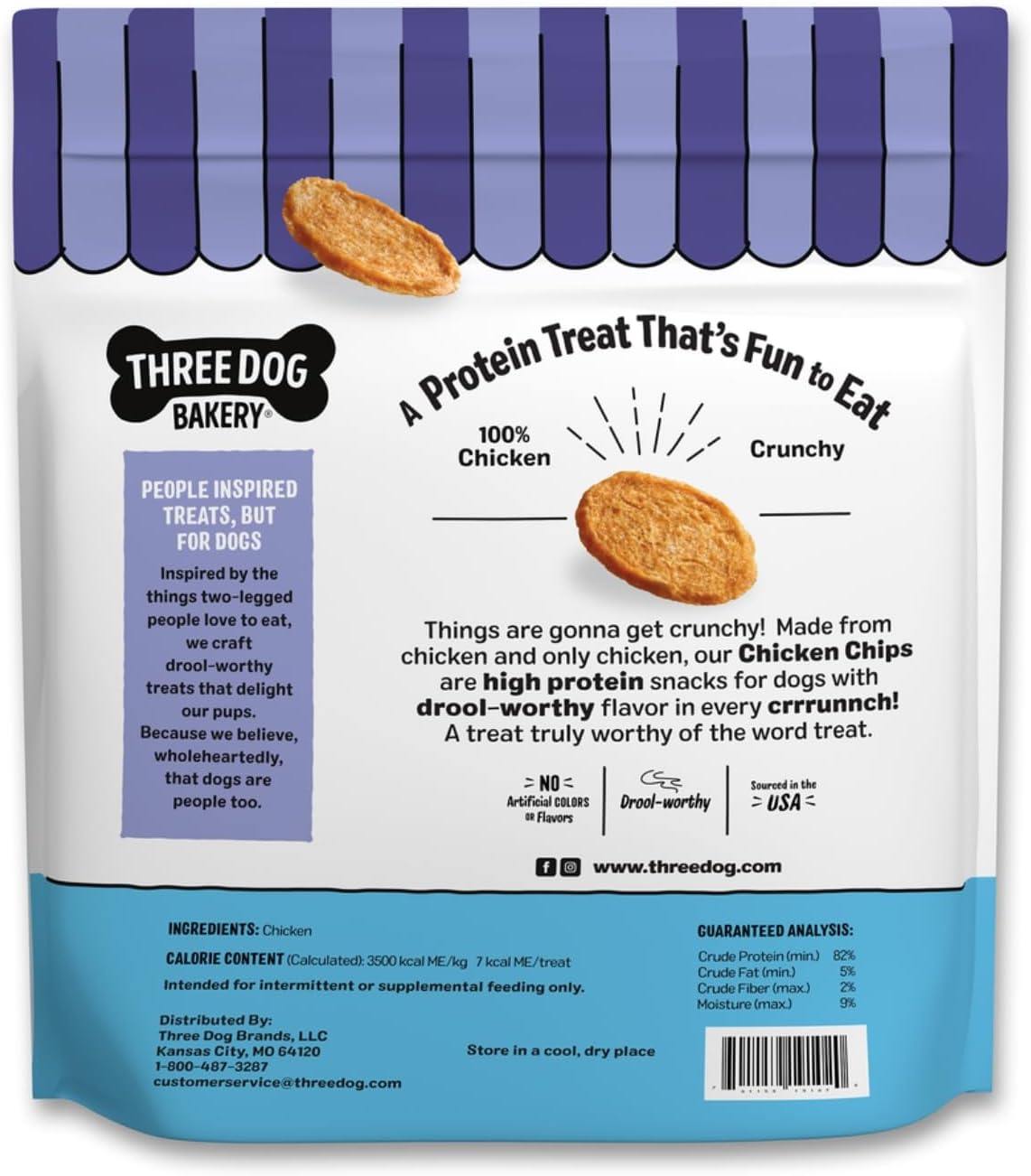 Three Dog Bakery Bark’N Crunch! Chicken Chips, Crunchy Treats for Dogs, Single Ingredient, High