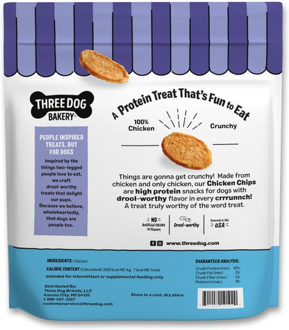 Three Dog Bakery Bark’N Crunch! Chicken Chips, Crunchy Treats for Dogs, Single Ingredient, High