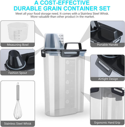 Rice Airtight Dry Food Storage Containers, BPA Free Plastic Storage Bin Dispenser with Pourable