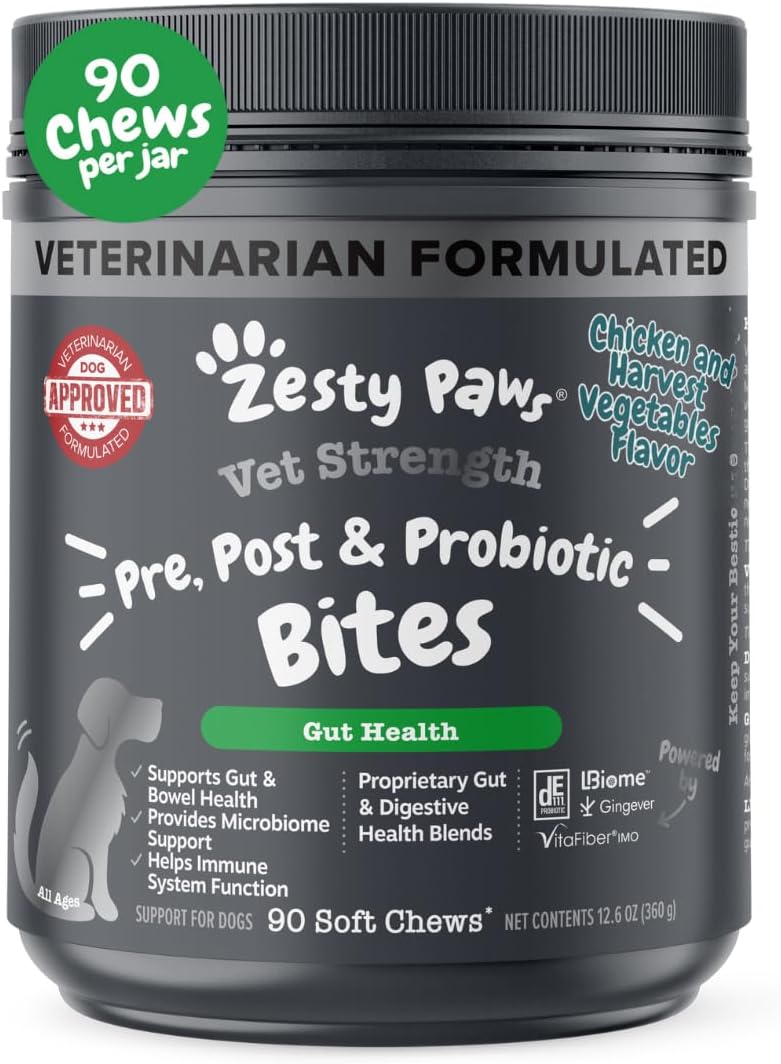 Zesty Paws Vet Strength Probiotics for Dogs, Digestive Health & Gut Flora Support, Dog Supplements