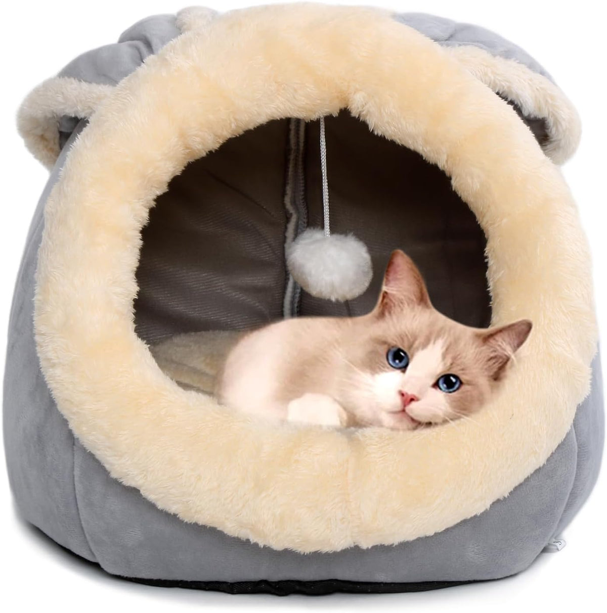 Cat Beds for Indoor Cats - Rabbit-Shaped Cat Cave Bed with Hanging Toy,Super Soft Calming Pet Bed