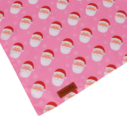 PTDECOR Christmas Dog Bandana, Santa Snowman Design Reversible Holiday Pet Scarf, Pink Triangle Fit
