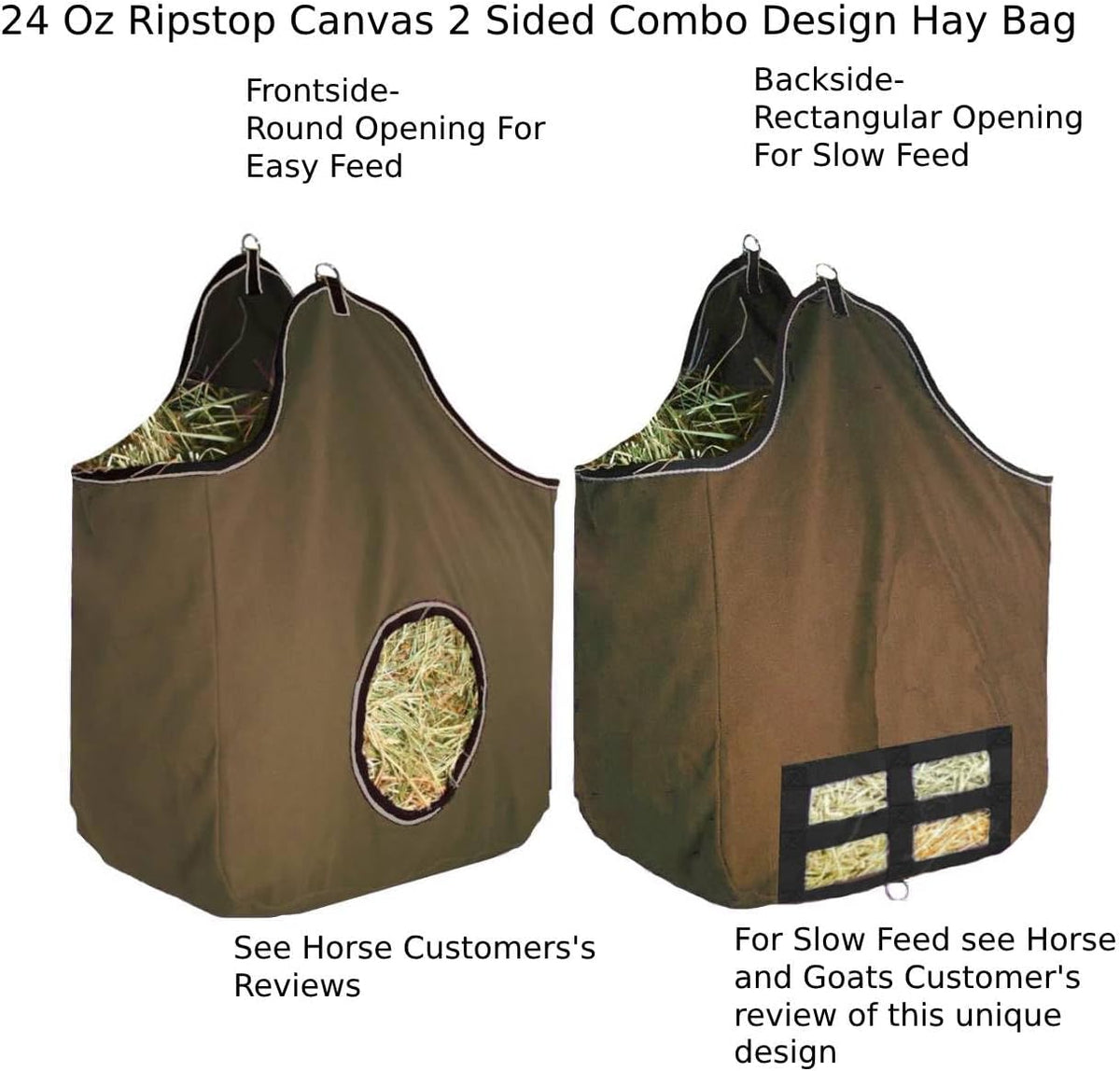 Derby Originals Large 24 OZ Canvas Horse Hay Bag 2 Sided Combo Design X Wide Gusset and 6 Month