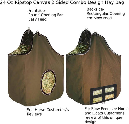 Derby Originals Large 24 OZ Canvas Horse Hay Bag 2 Sided Combo Design X Wide Gusset and 6 Month