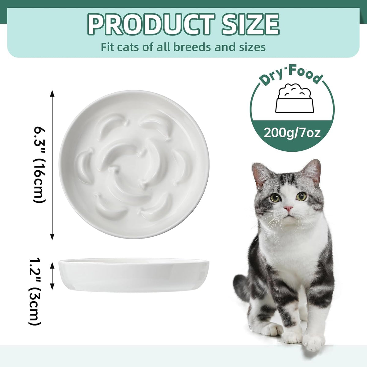 Ceramic Cat Slow Feeder Bowl - Pastel Series Cat Plate for Dry and Wet Food - Cute Maze Feeder Dish