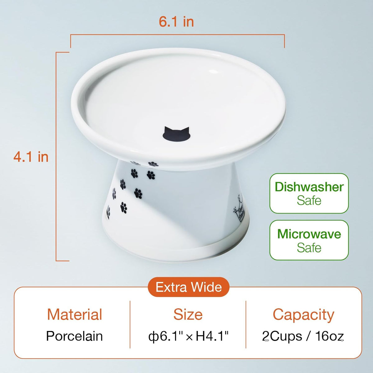 Necoichi Extra Wide Raised Cat Food Bowl, Elevated, Prevent Neck & Whisker Fatigue, Dishwasher and