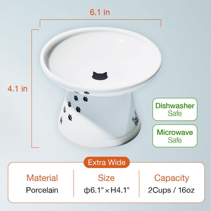 Necoichi Extra Wide Raised Cat Food Bowl, Elevated, Prevent Neck & Whisker Fatigue, Dishwasher and