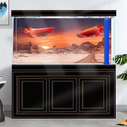 36X20IN Sun and Desert Moon Themed Reptile Habitat on Orange Durable Decorative Background