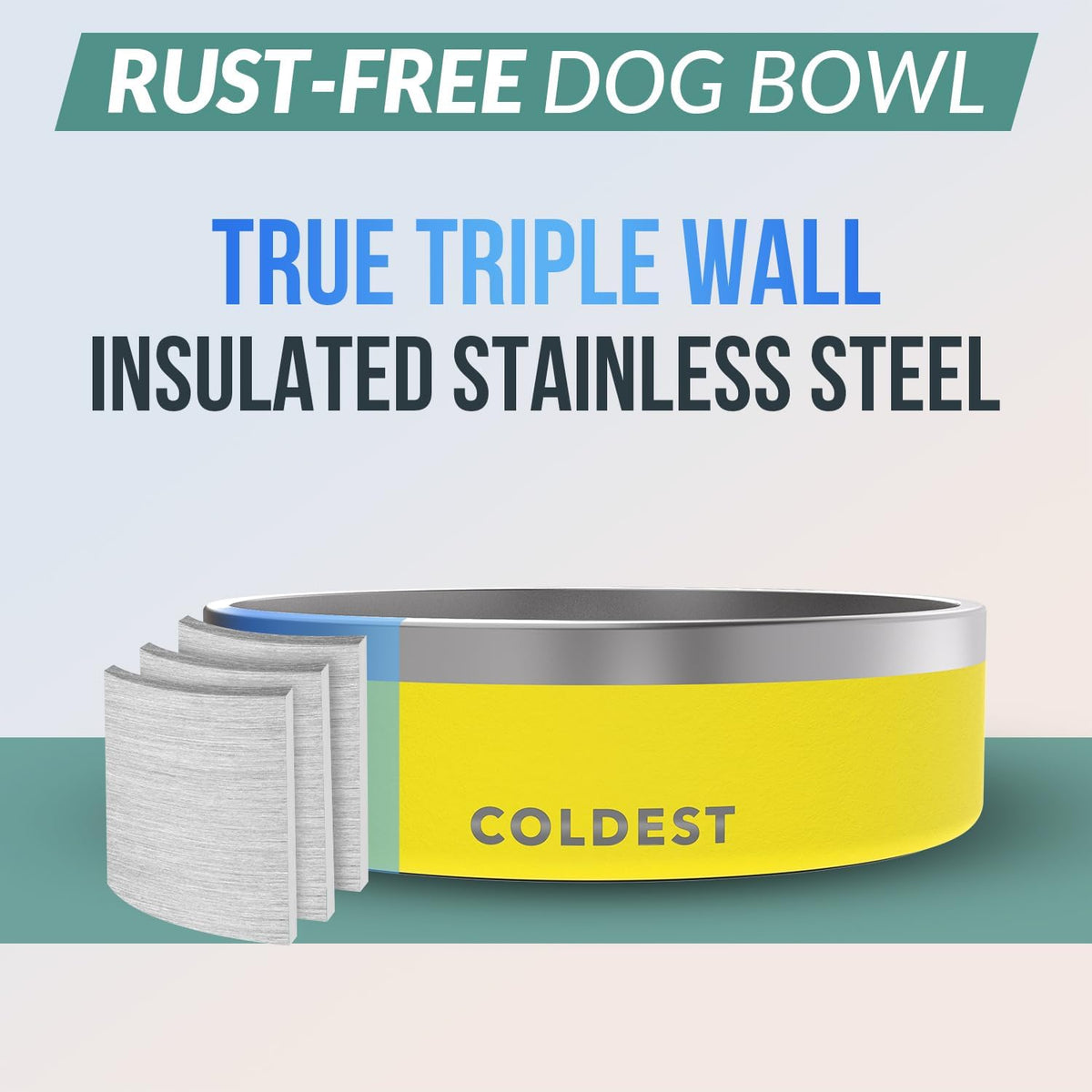 Coldest Dog Bowl - Anti Rust Metal, Non Slip, 3 Layers Insulated Stainless Steel Dog Bowls - Spill