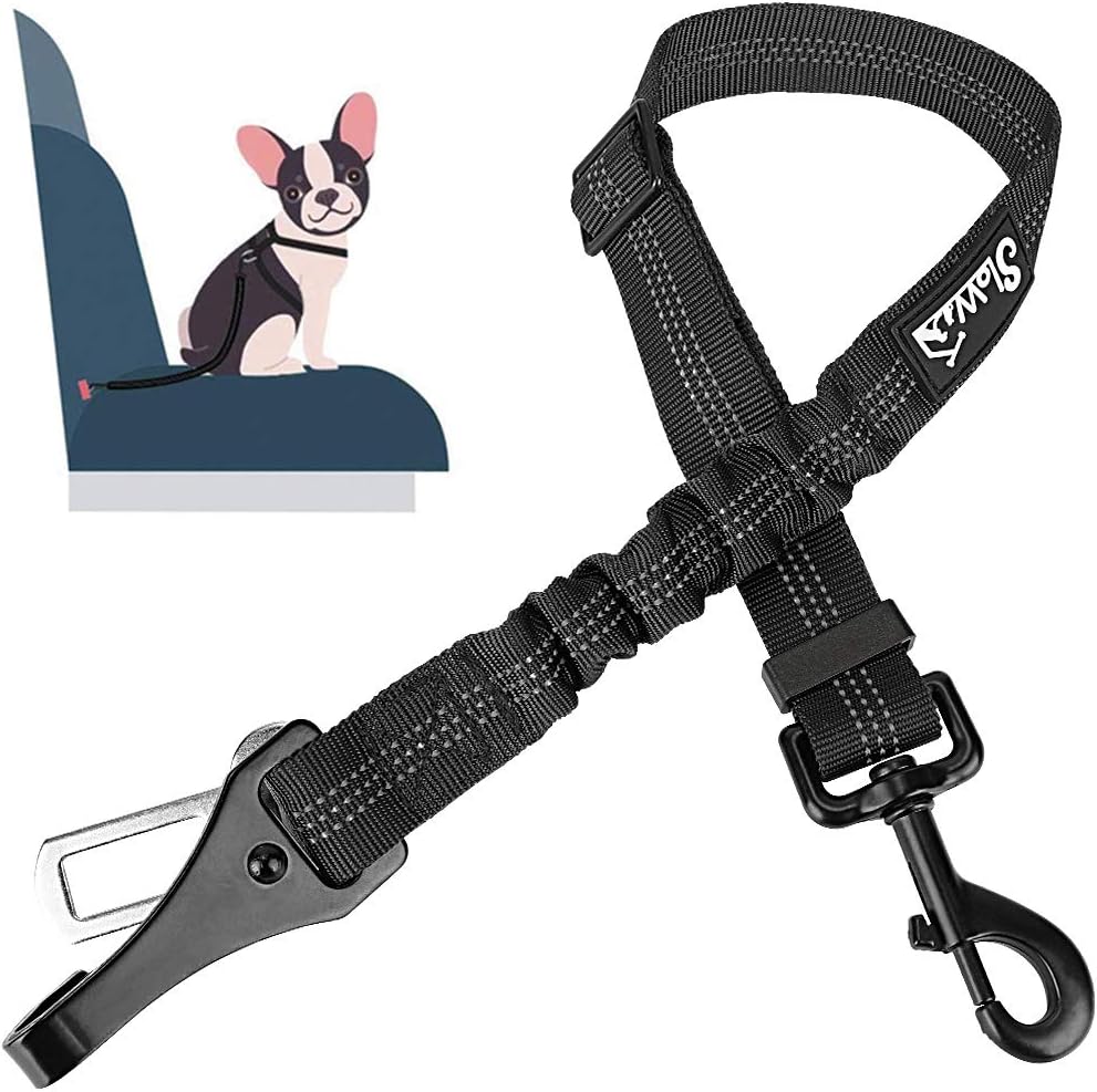 SlowTon Dog Seat Belt, Adjustable Dog Safety Belt Leash, 2 in 1 Latch Bar Attachment Dog Car