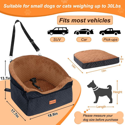 Vivifying Dog Car Seat for Small & Medium Dogs, Detachable & Washable Booster Seat for Pets Up to
