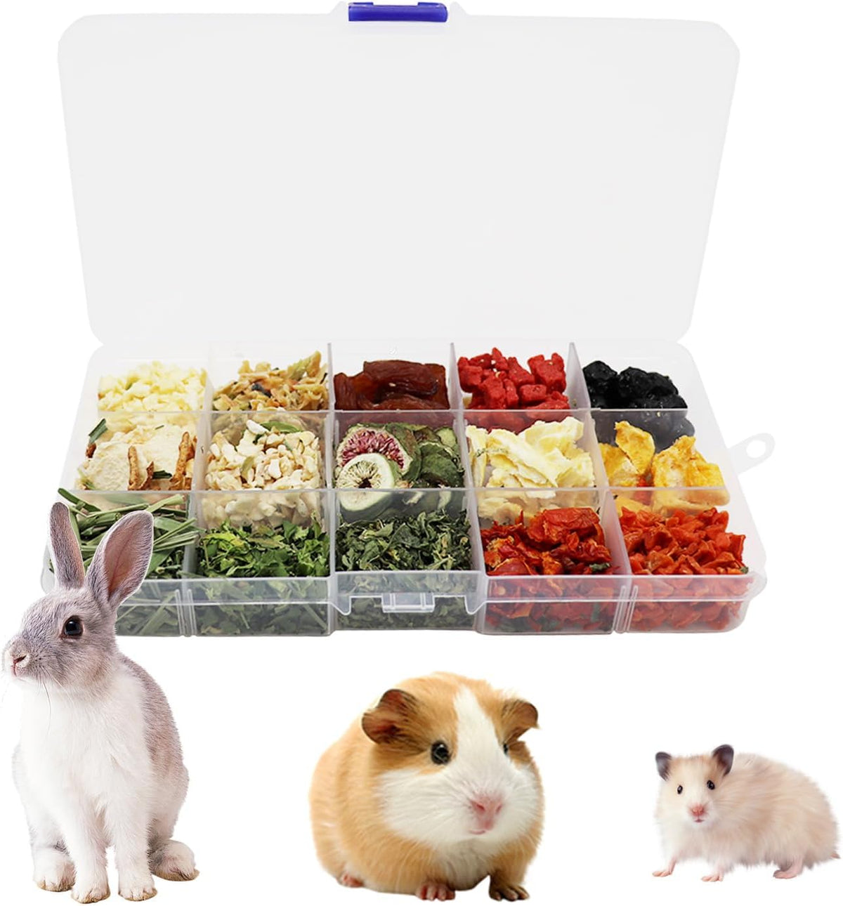 Bunny Treats, Treat Box with 15 Kind of Snacks for Rabbit, Hamster, Chinchilla, Guinea Pig and