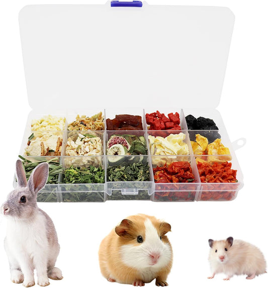 Bunny Treats, Treat Box with 15 Kind of Snacks for Rabbit, Hamster, Chinchilla, Guinea Pig and