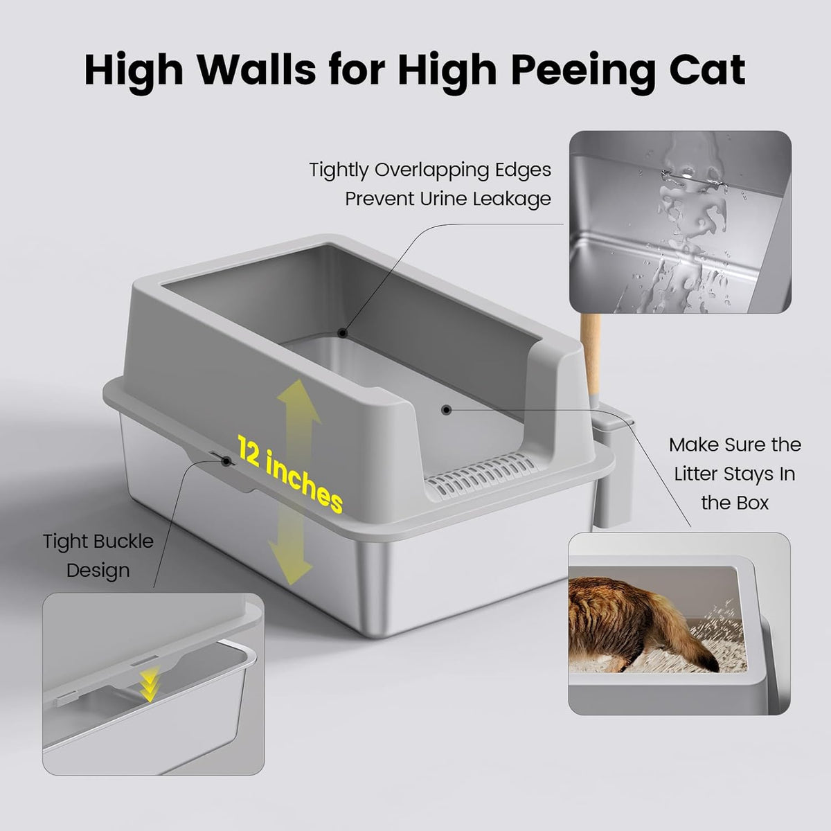 2 Pack Stainless Steel Cat Litter Box - Enclosed XL Metal Kitty Litter Box with Lid for Big Cats