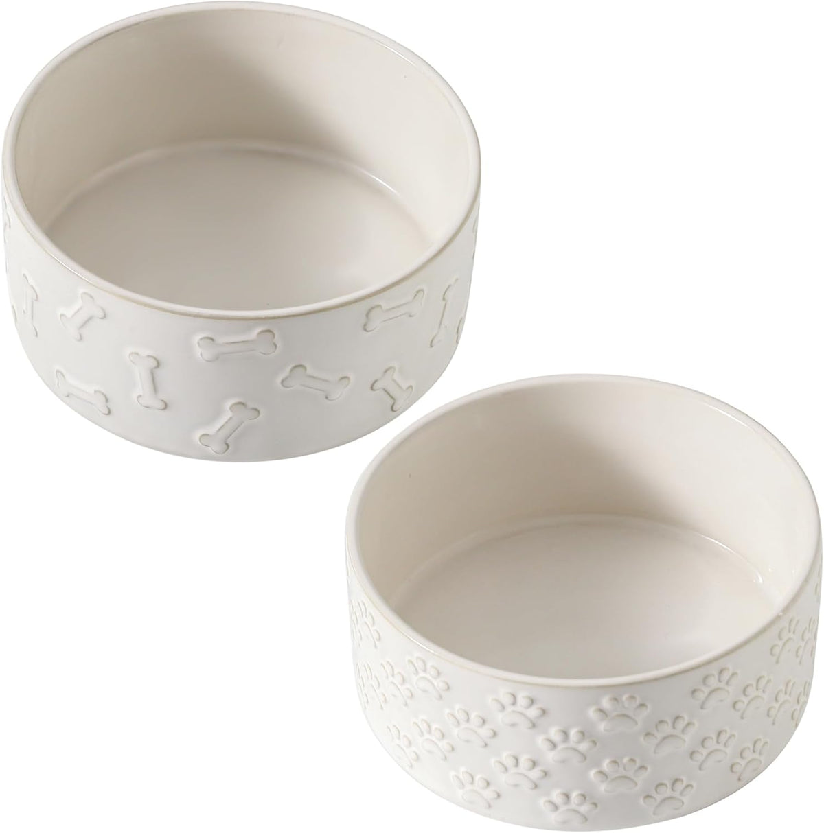 UBEE Ceramic Dog Bowl Set of 2, 6.1 inch Dog Food Bowl Dish with Bone Paw Pattern, Pet Food Water