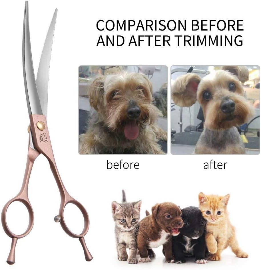 Fenice Peak Professional Curved Dog Grooming Scissors 7'' Rose Gold 440C Stainless Steel Pet