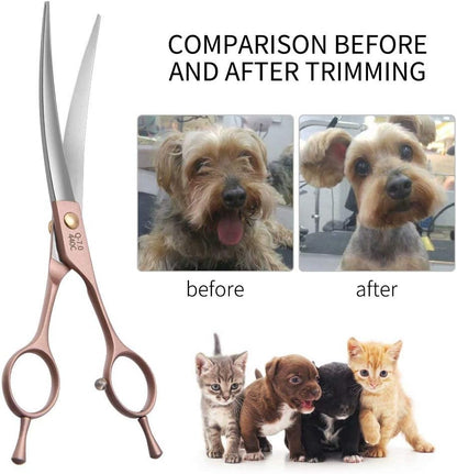 Fenice Peak Professional Curved Dog Grooming Scissors 8'' Rose Gold 440C Stainless Steel Pet