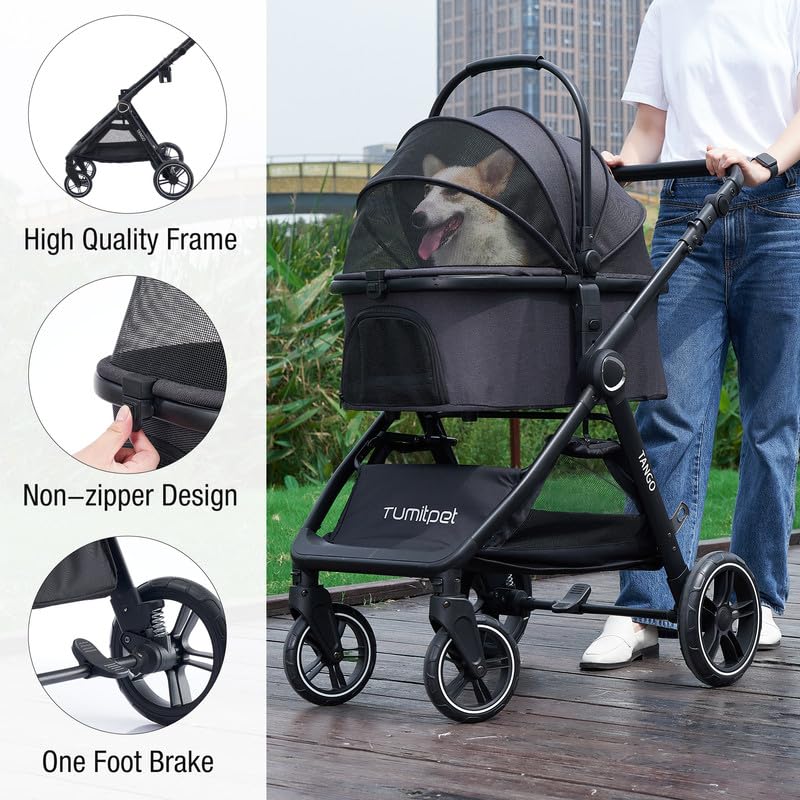 Tango Pet Stroller, 2 in 1 Dog Stroller for Small Medium Dogs Cats Carriage with Removable Carrier