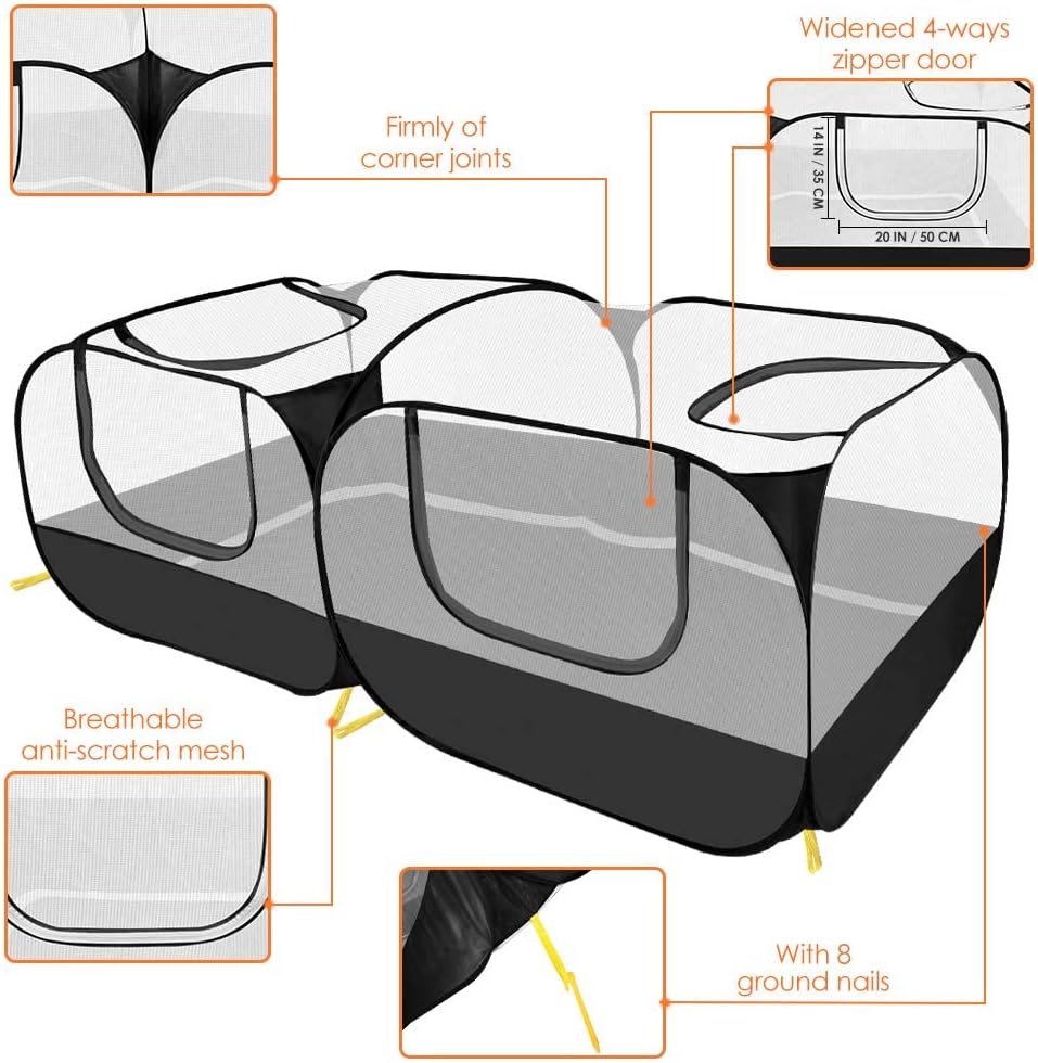 Lukovee Small Animals Playpen, Chicken Pen with Escape-Proof Detachable Bottom & 4 Zipper Doors