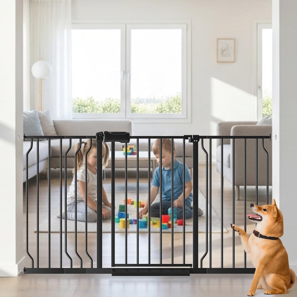 TSAYAWA Walk Through Baby Gate with Door, 52.76~62.2 Inch Wide Presure Mounted No Drill Metal Auto