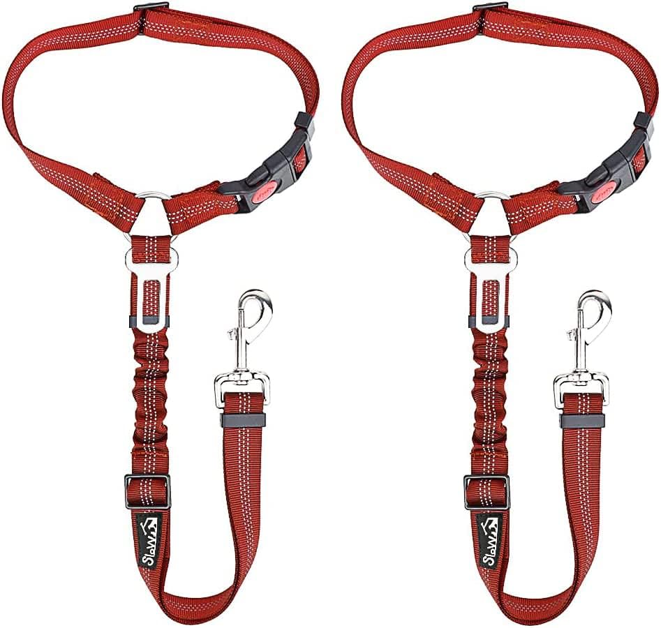SlowTon Dog Seat Belt for Car, 2 Pack Dog Car Harness Seatbelt Adjustable with Elastic Bungee