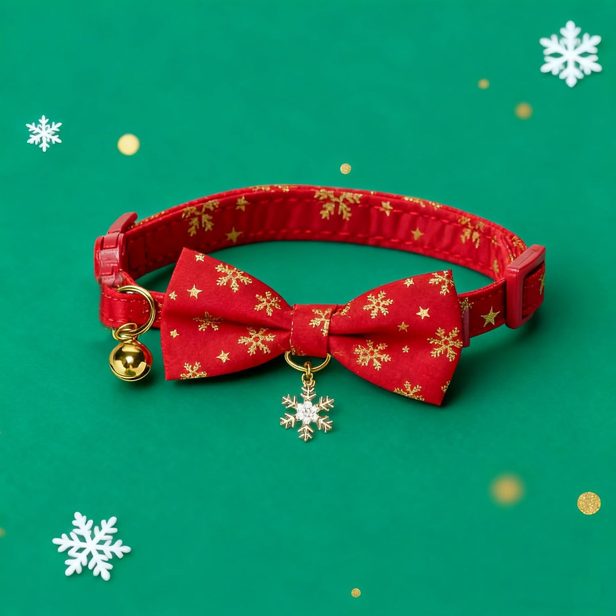 Christmas Cat Collar 2 Pack Cotton Bowtie Cat Collars Glittery Snowflakes Cute Kitten