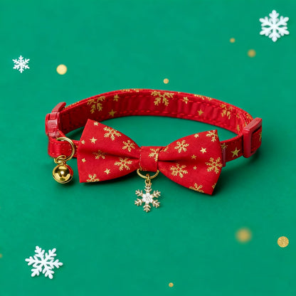 Christmas Cat Collar 2 Pack Cotton Bowtie Cat Collars Glittery Snowflakes Cute Kitten