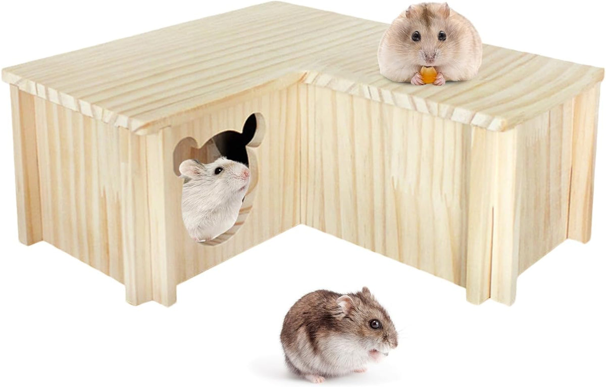 Wooden Hamster Platform and Dwarf Hamster House,Cute Syrian Hamster Tiny House Hideout,Large